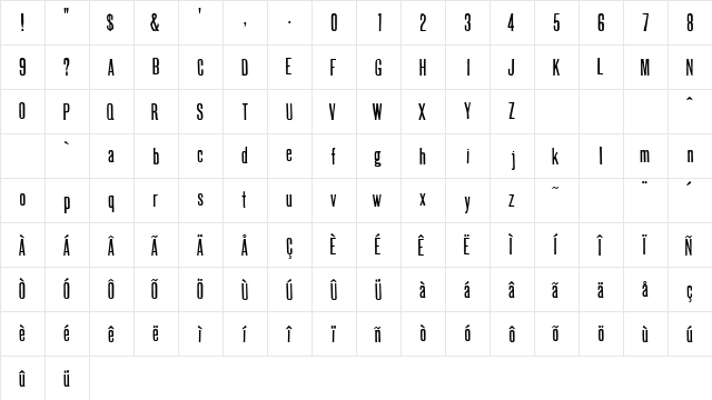 Gothic Compressed HPLHS  glyph index