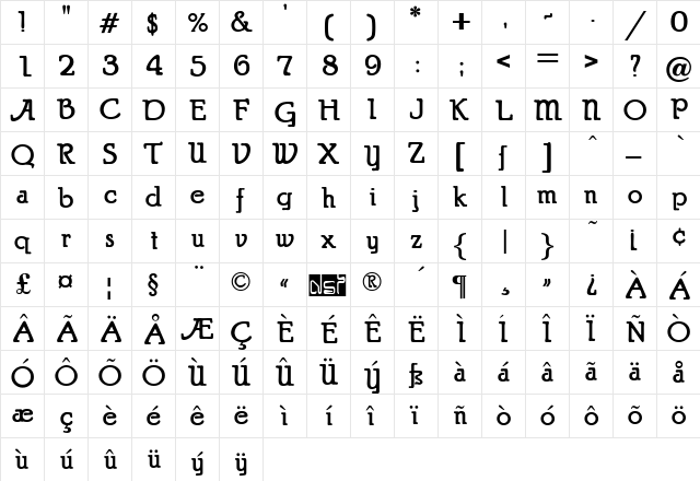 Puritan Alternate Regular  glyph index