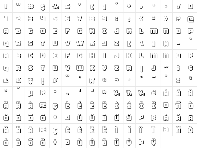 Victory Comics 3D Regular  glyph index