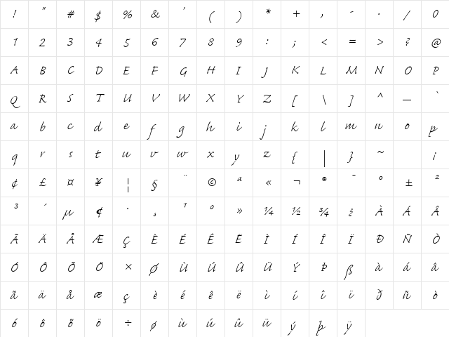 Caflisch Script Pro Light Regular  glyph index