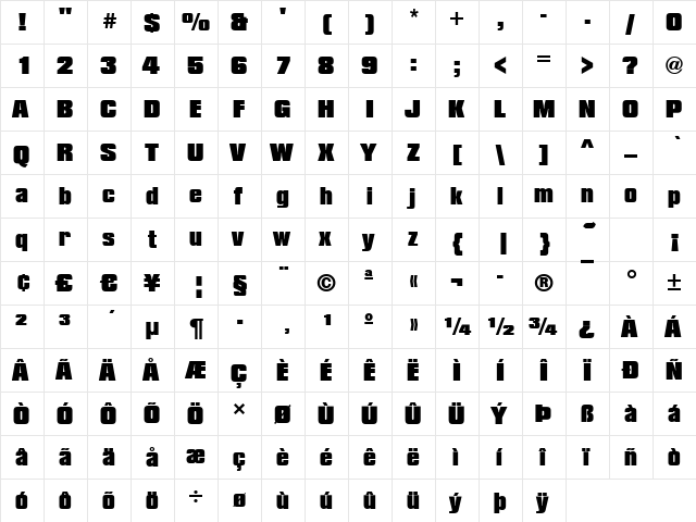 Compressed-Black Regular  glyph index