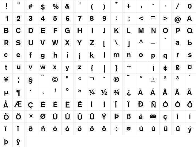 Basic Commercial LT Com Bold  glyph index