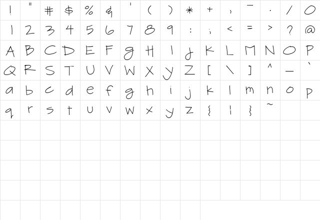 Scrap Hap'nen Regular  glyph index