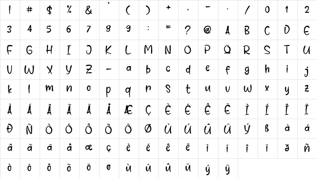 Comet Deer Regular  glyph index