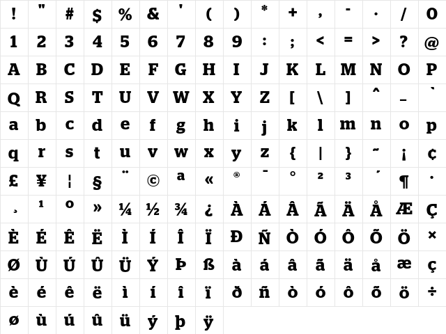 Stag Semibold  glyph index