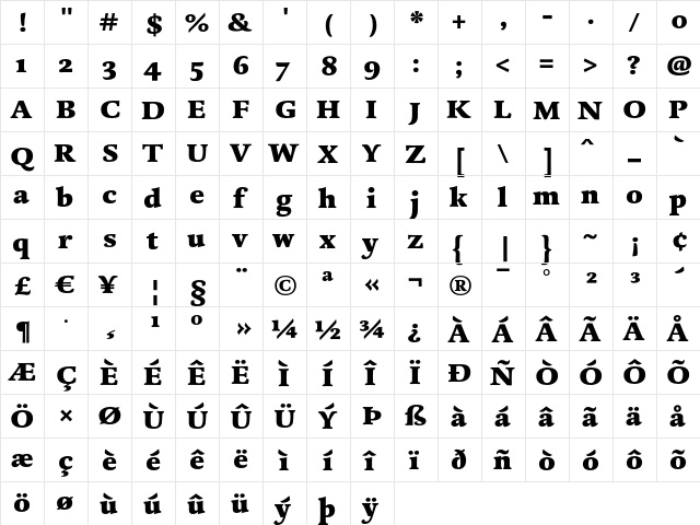 DTLDorianST Heavy  glyph index