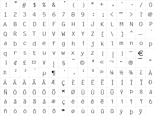 LechterWide Normal  glyph index