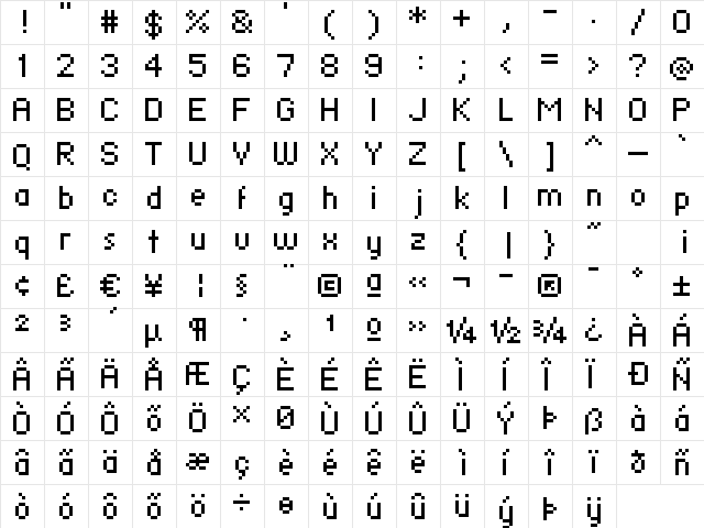 Fiery Turk Regular  glyph index