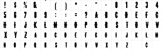 ThornsExtended Regular  glyph index