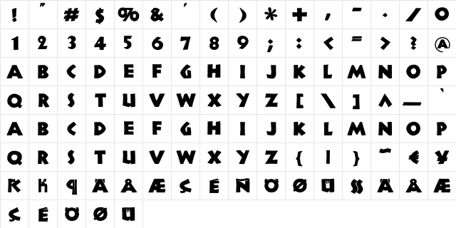 NewCountry Regular  glyph index