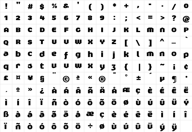 Exert Black  glyph index