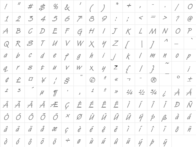 DTCVanDijkM07 Regular  glyph index