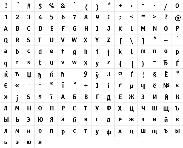 OfficinaSansWinCTT Bold  glyph index