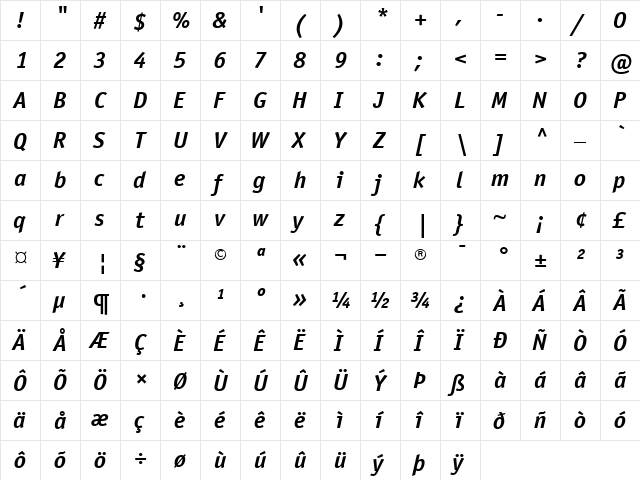 ITCOfficinaSans BoldItalic  glyph index