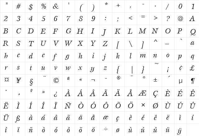 EspritITC Italic  glyph index
