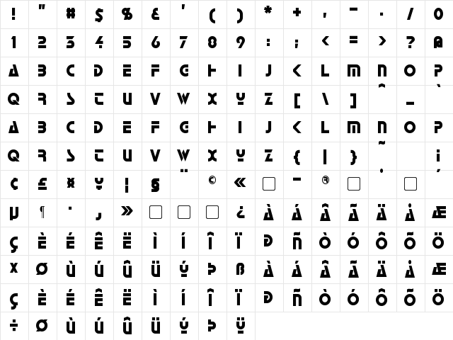 Horizon Regular  glyph index