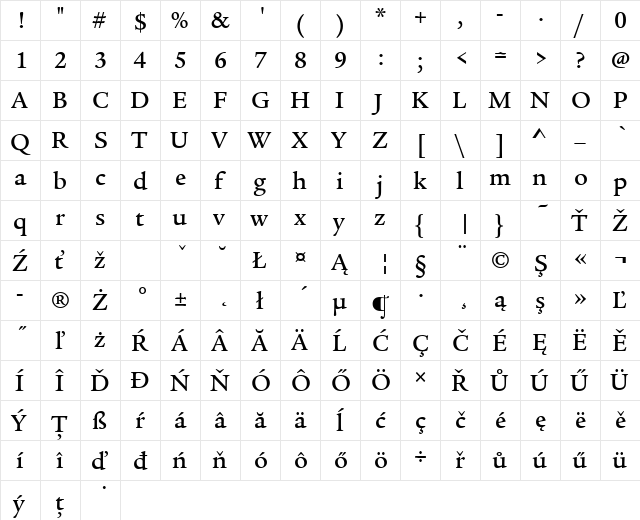 LegacySerItcTEEMed Regular  glyph index