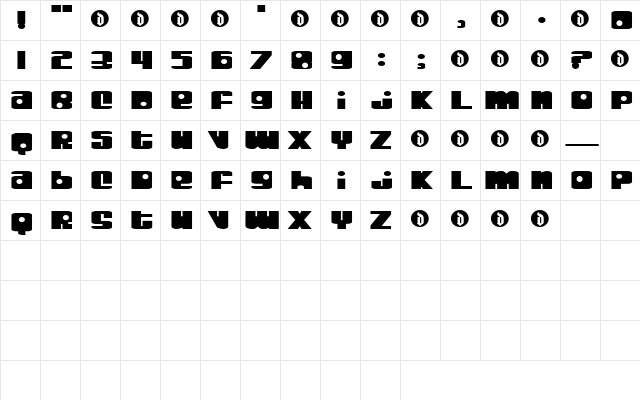 JiffyType Regular  glyph index
