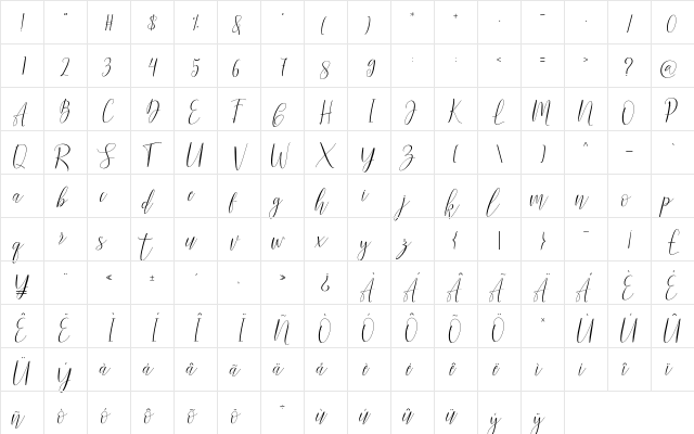 lanilla Regular  glyph index