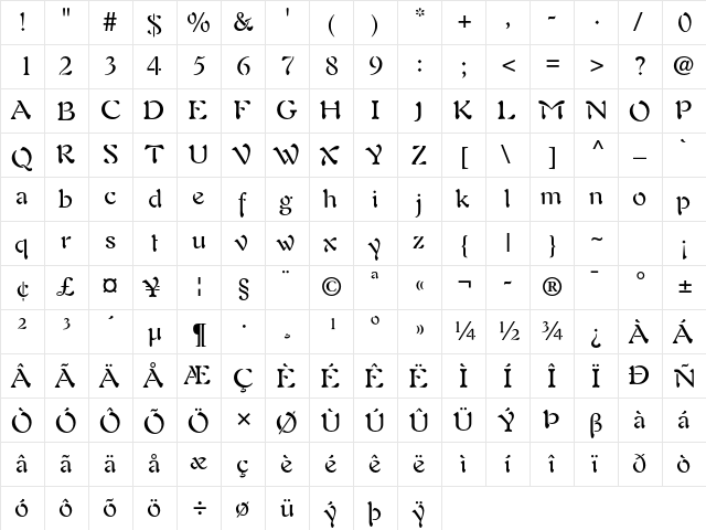Auriol LT Std Roman  glyph index