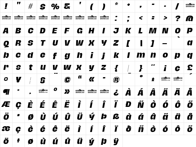 Hagrid Text Trial Extrabold Italic  glyph index