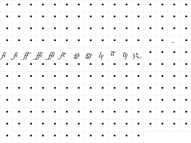 ZanzibarLigatures Regular  glyph index