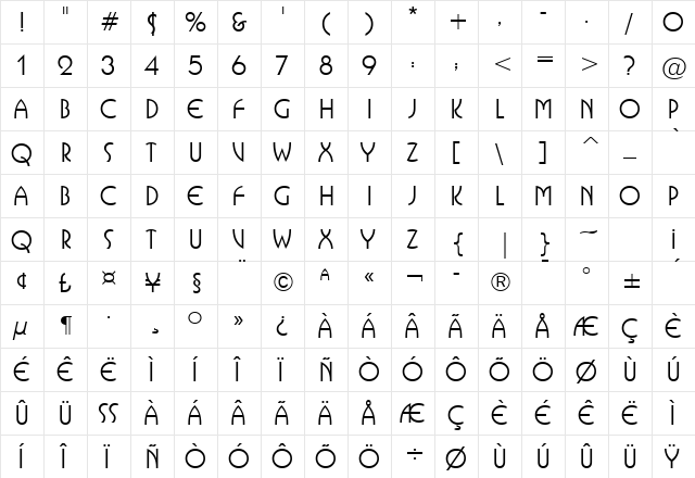 Halfmoon Regular  glyph index