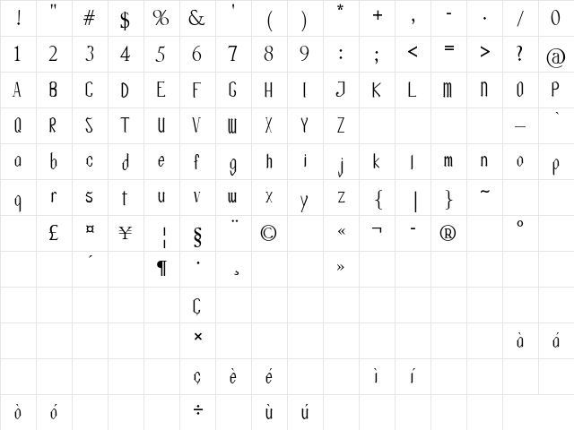 Olissipo Script Regular  glyph index