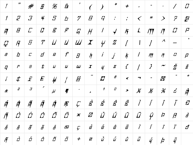 Glaukous - Aublikus Regular  glyph index