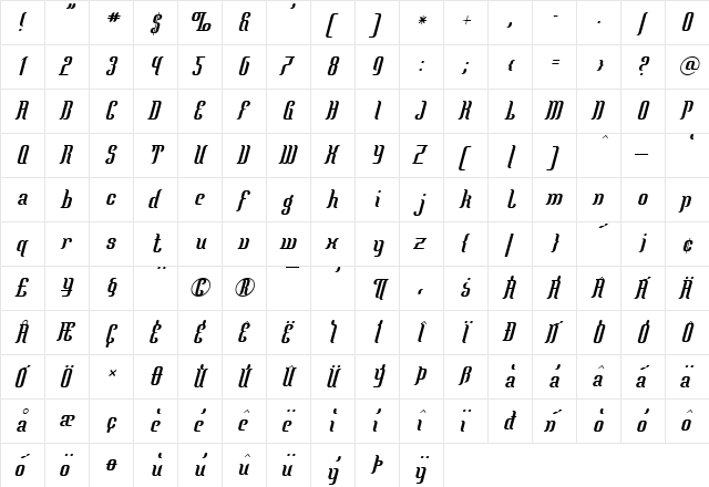 Mata Hari Hollandaise  glyph index
