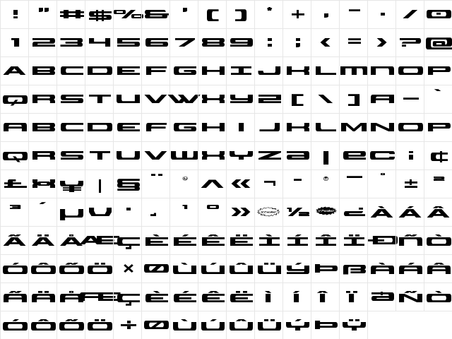 Classic Cobra Expanded Expanded  glyph index