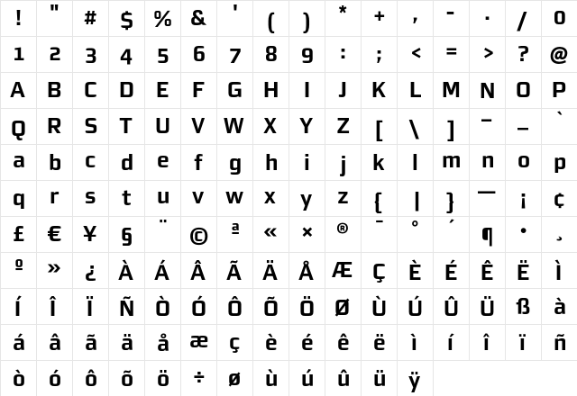 MorganSnOffice Bold  glyph index