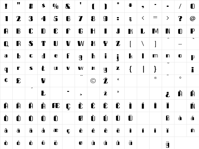 Tick Tock Regular  glyph index