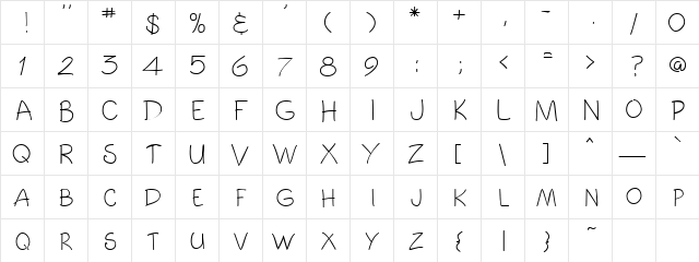 Comicbook Regular  glyph index