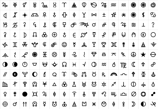 StarGemsBold Medium  glyph index