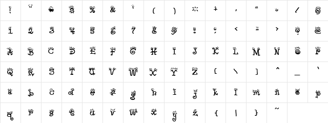 Sun 'o' day Regular  glyph index