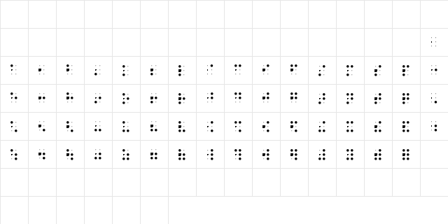 Index Braille Font Regular  glyph index