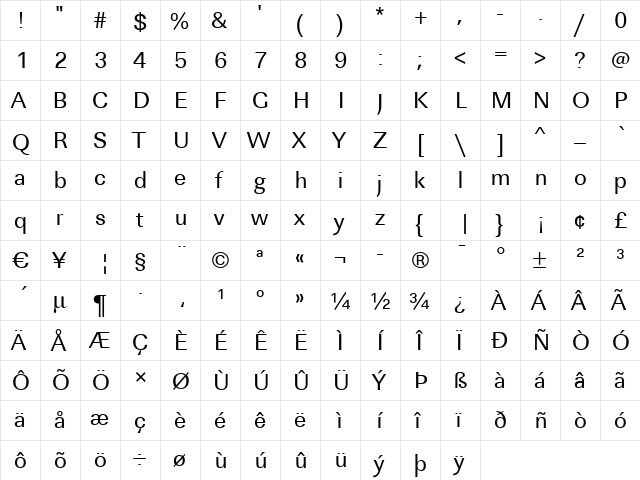 JeffBecker Regular  glyph index