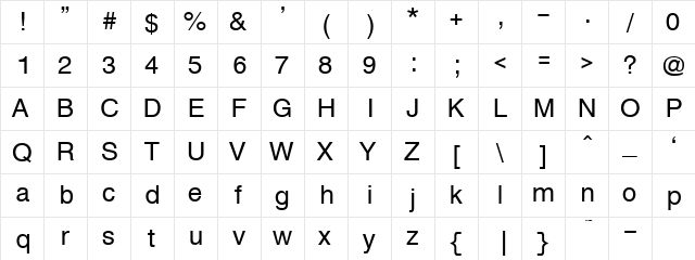 TxFntN8 Regular  glyph index