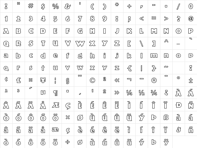 Publicity Gothic ICG Out Regular  glyph index