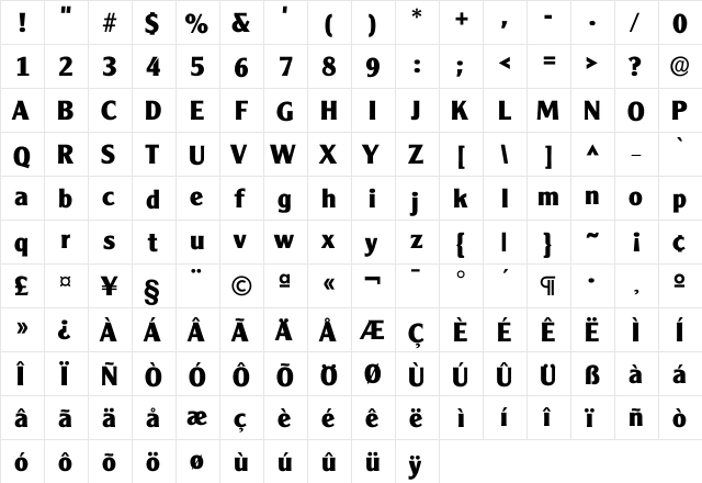 Cleaxg Bold  glyph index