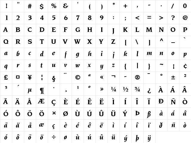 Novarese LT Book Bold Italic  glyph index