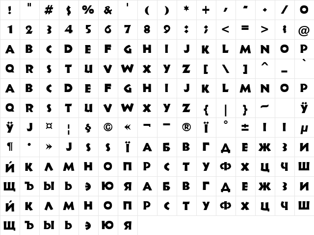 Newland Regular  glyph index