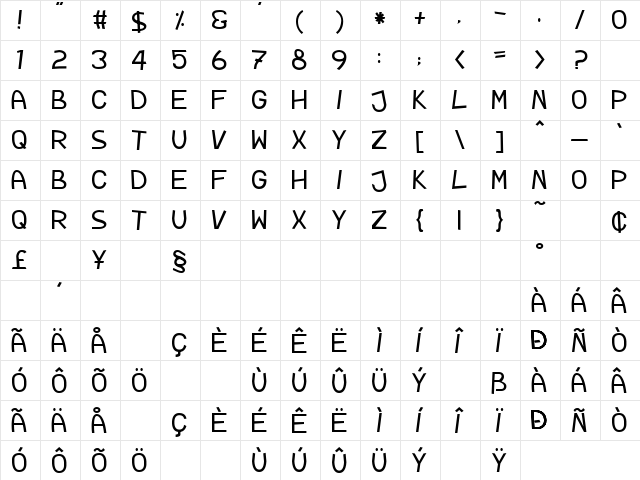 TPF Rubber Ducky Regular  glyph index