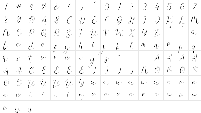 Maretha Chellia Regular  glyph index