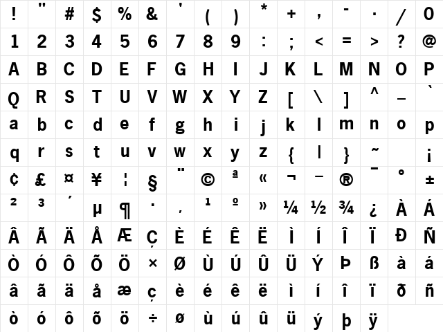 MacroSSK Bold  glyph index