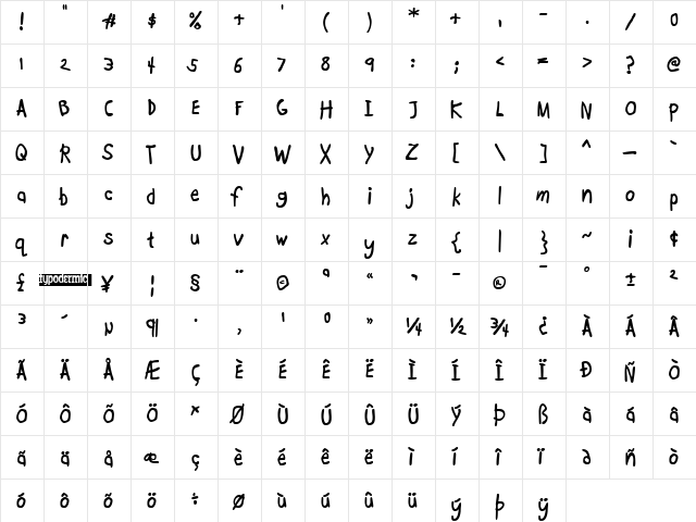 Boopee Bold  glyph index