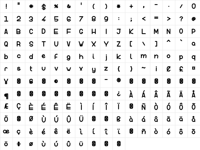 InFormal Style Bold Bold  glyph index