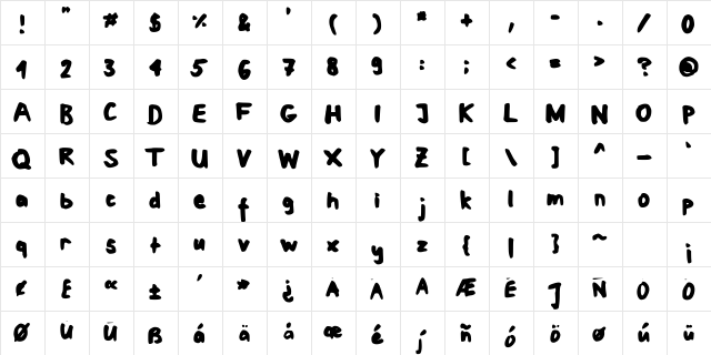 Mat's Fat Handwriting Medium  glyph index
