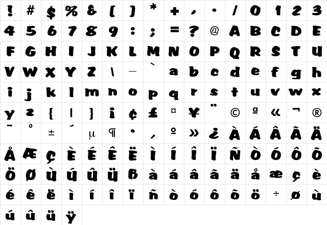 Accent Regular  glyph index